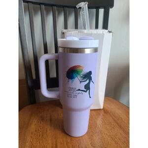 NEW Taylor Swift inspired tumbler cup stainless steel purple 10.5" tall w/straw